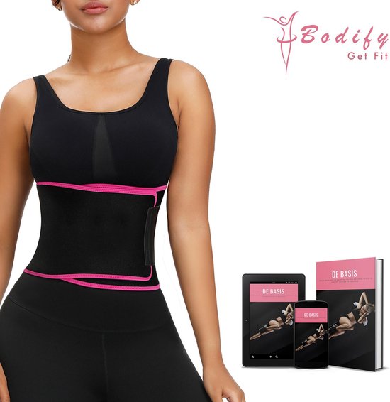 Bodify® Afslankband-Incl. E-Book-Zweetband-Sauna Belt-Sweat Belt-Waist Trainer-Waist Shaper-Shapewear Dames-One Size-Roze/Zwart